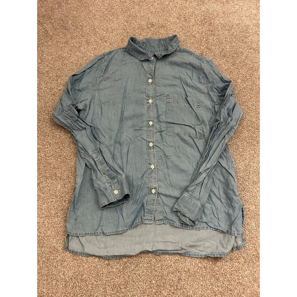 SO Perfect Shirt Button Down Womens Large Blue‎ Excellent Relaxed Lyocell Top
